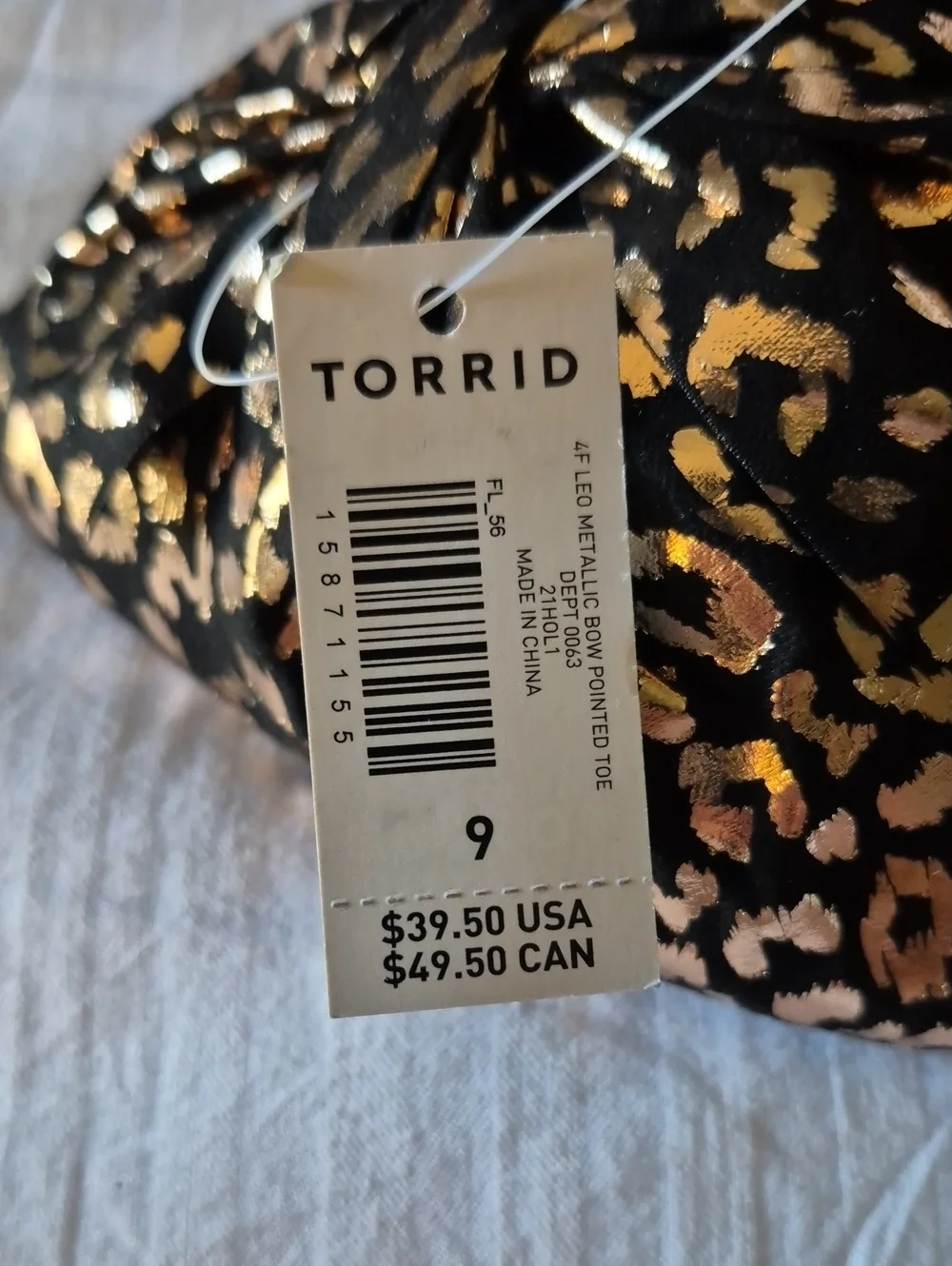 Torrid 9WW Leopard-Print Pointed Flats in Black, Gold & Tan - New